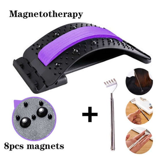 Purple and black magnetotherapy multi-level adjustable back massager - 8 pcs magnets + oar