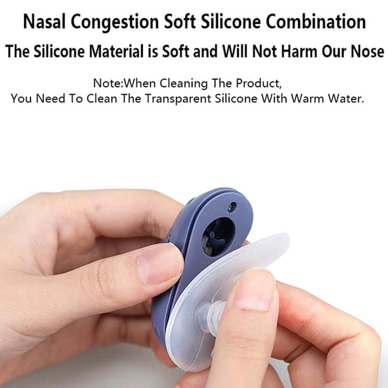 Soft silicone is used for the part entering the nostrils to avoid hurting the human's nose