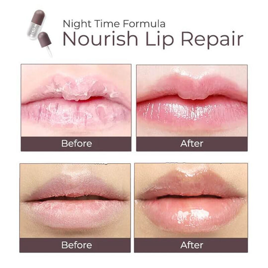 The night stick of natural lip plumper and care set is for repair of cracked lips-before and after use