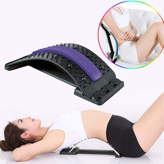 Two women using the multi-level adjustable back massager in lying or sitting position