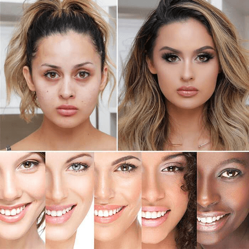 Waterproof moisture foundation and faces of women with different skin colors