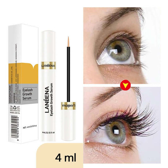 Woman's lashes before and after use of premium lash growth serum